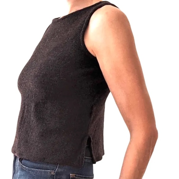 vest top PXS grey boiled 4oz wool w/ stretch cropped EILEEN FISHER pull-over - Picture 1 of 7